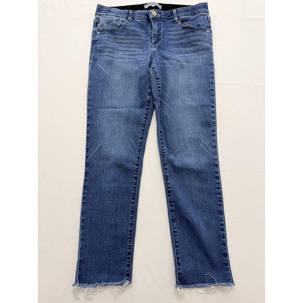 Wit & Wisdom Straight Jeans Womens 8 Blue Wash Mid Rise Distressed 32x28 Denim